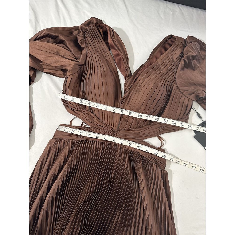 NWT IEENA Mac Duggal [ 6 ] Long Sleeve Pleat Charmeuse CutOut Gown Espresso S957 - Picture 3 of 14